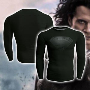 Justice League Henry Cavill Black Superman Cosplay Long Sleeve Compression T-shirt