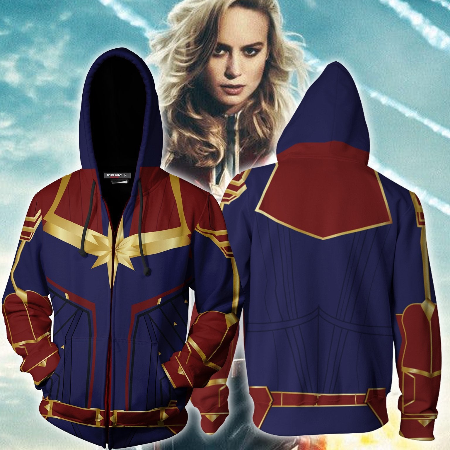 Captain Marvel Cosplay New Look Zip Up Hoodie Jacket