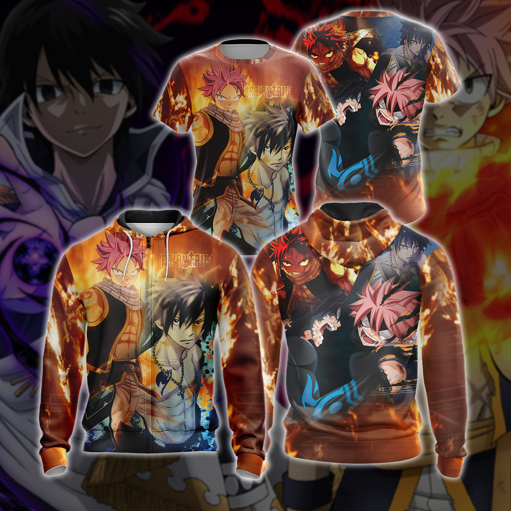 Fairy Tail Natsu vs Gray Unisex 3D T-shirt Zip Hoodie