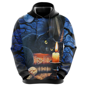 Witching Hour Black Cat Halloween Unisex 3D Hoodie