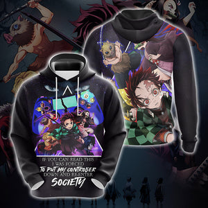 If You Can Read This I Was Forced To Put My Controller Down And Re-Enter Society Demon Slayer Unisex 3D T-shirt Zip Hoodie Pullover Hoodie