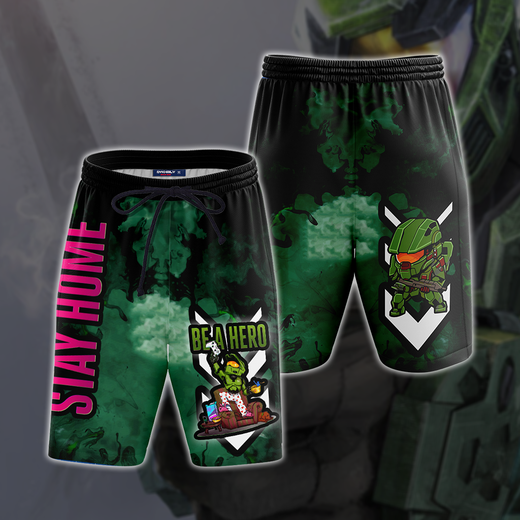 Halo: Combat Evolved - Be a hero. Stay home Beach Shorts