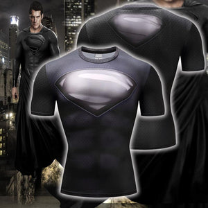 Justice League Henry Cavill Black Superman Cosplay Short Sleeve Compression T-shirt