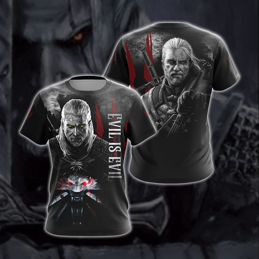 The Witcher - Geralt: "Evil Is Evil" Unisex 3D T-shirt Zip Hoodie 