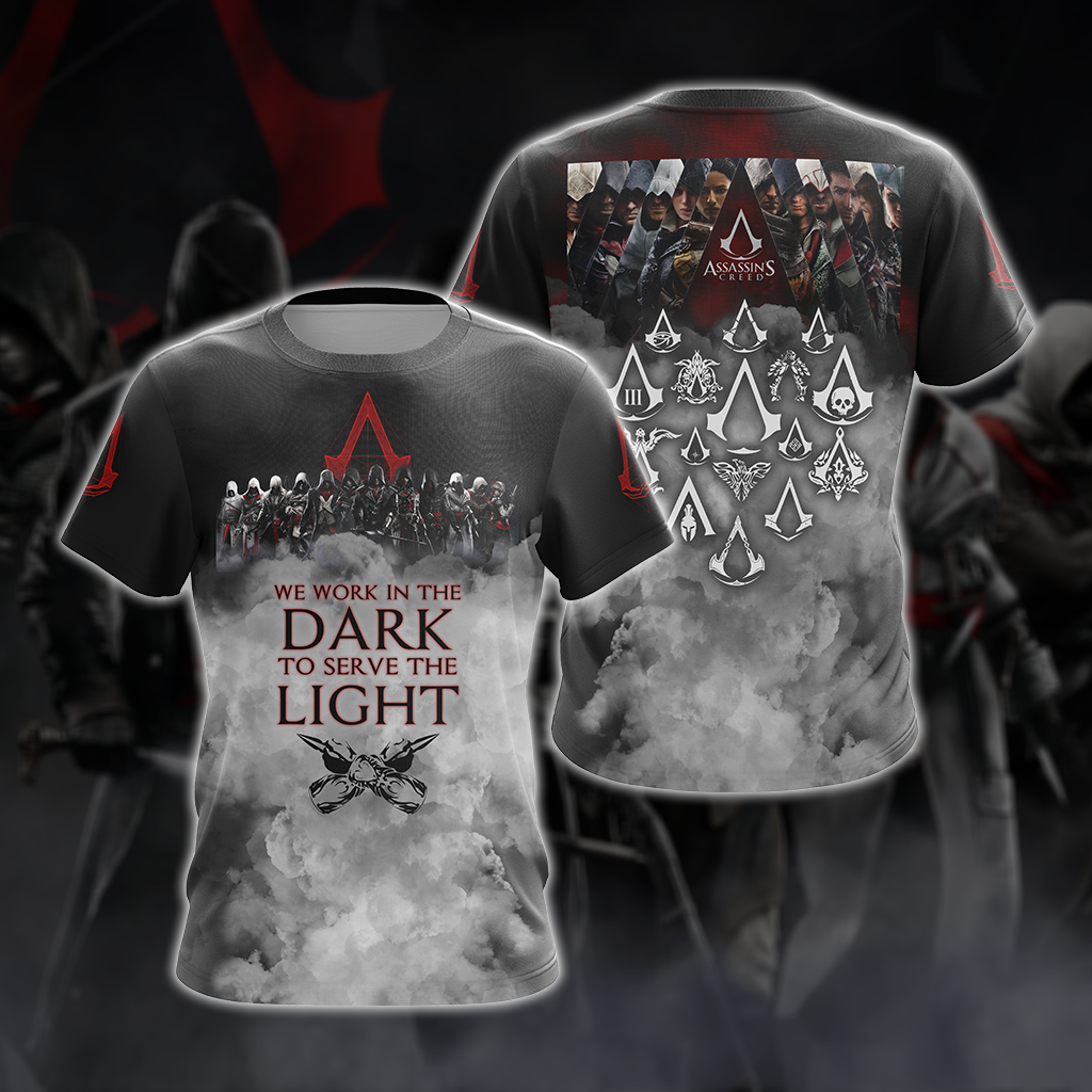 Assassin's Creed All Games Logos - We work in the dark to serve the light Unisex 3D T-shirt Zip Hoodie Pullover Hoodie