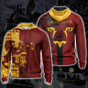 Quidditch Harry Potter Hogwarts House Gryffindor Unisex 3D Zip Hoodie